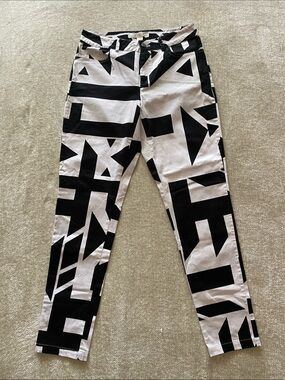 Boston Proper Black & White Geometric Print Pants Women Size 4